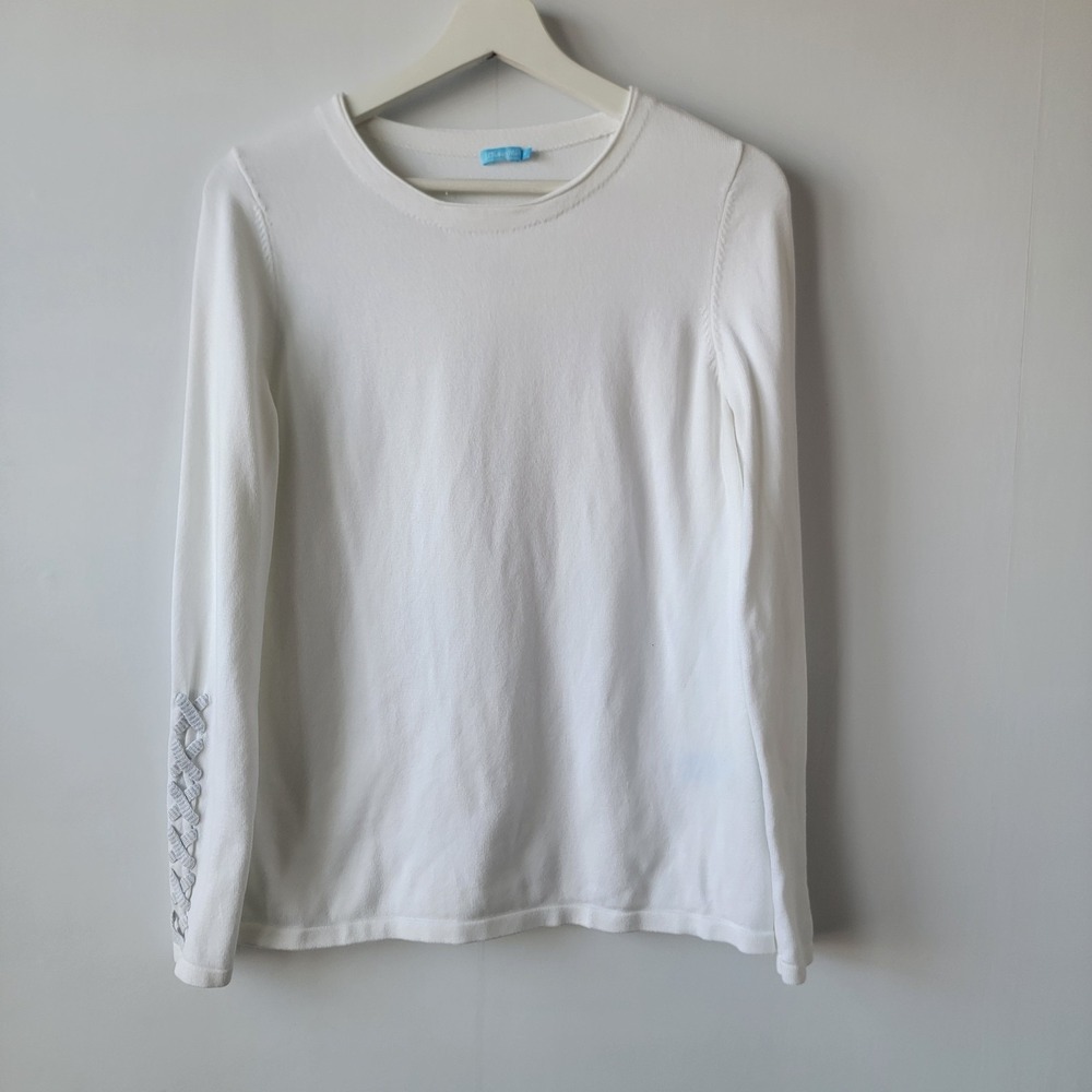 J. Mclaughlin women's Crewneck Rianna Sweater Size‎ M Criss Cross Sleeve Detail